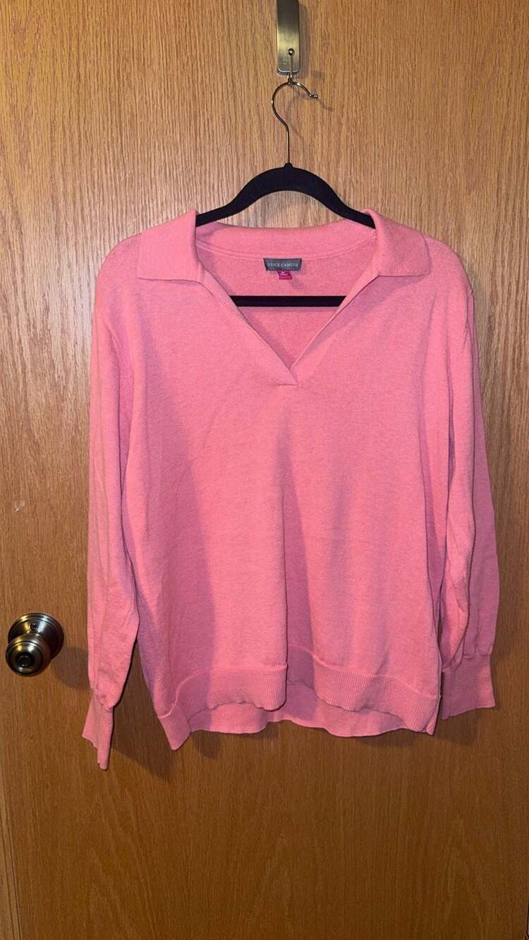 Vince Camuto Ocean Coral Lightweight Collared V-Neck Pullover Sweater